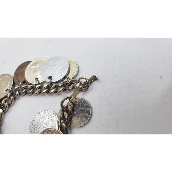 Vintage Coin Charm Bracelet Souvenir Mixed Coins Queen Elizabeth Regina Collect - Picture 8 of 11
